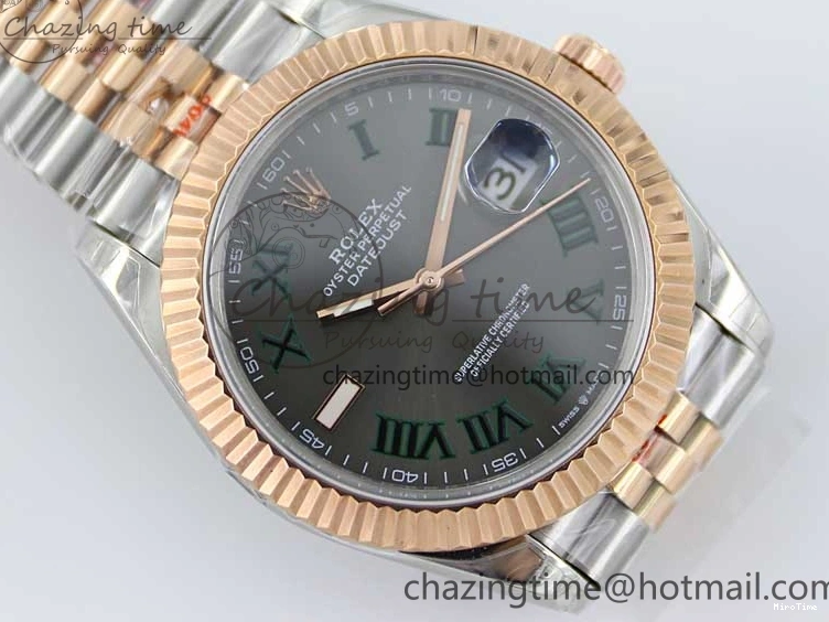 MiroTime 0310 Tailored DateJust 41 126331 SS RG TWF 1:1 Best Edition 904L Steel Gray Dial Green Roman on SS RG Jubilee Bracelet VR 2450